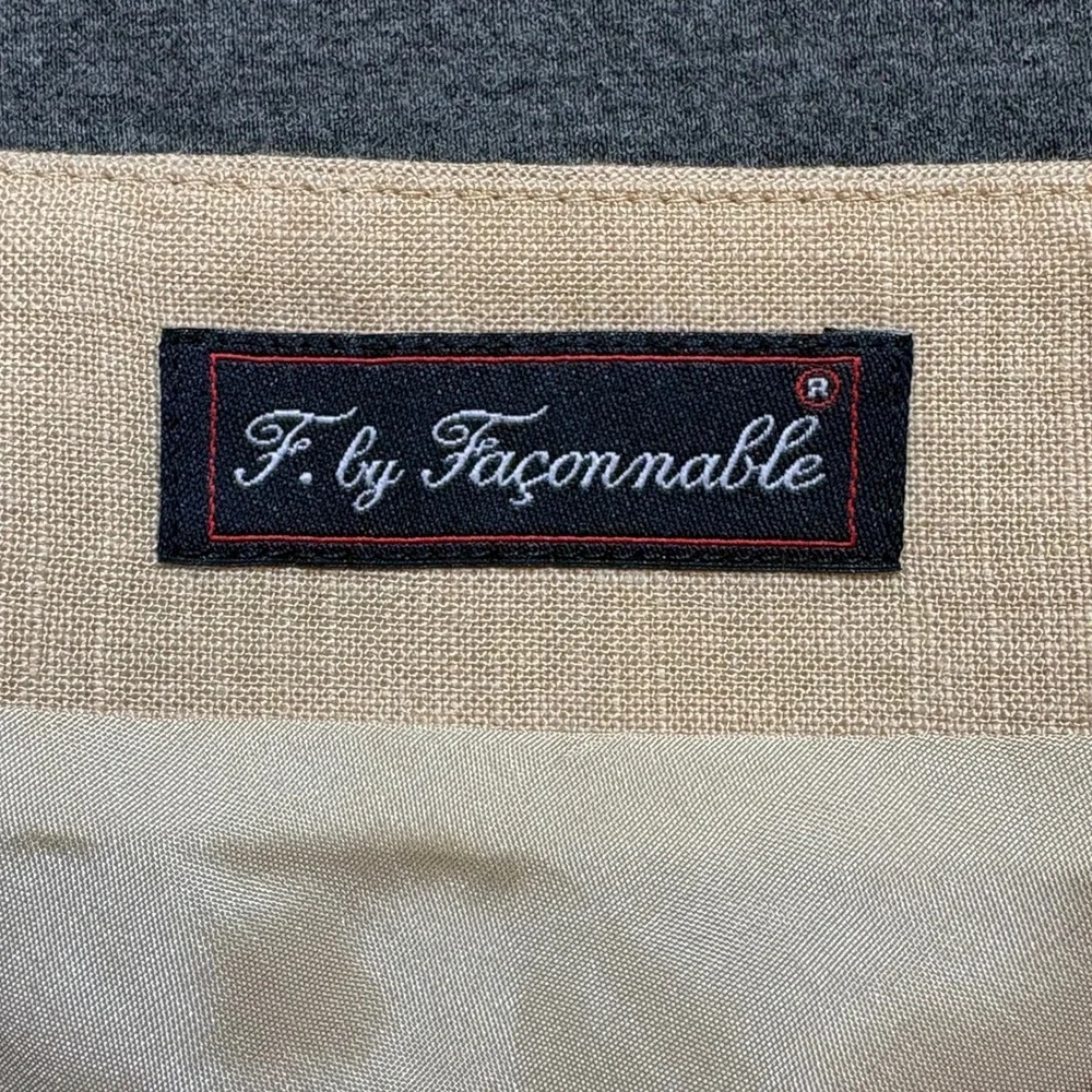 Faconnable Womens 12 Linen Blend A-Line Midi Skirt Beige Made in Italy NWT